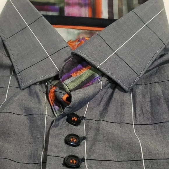 Au  Noir Mens Button Down Long Sleeve Dress Shirt,Size 4,Gray. - Picture 6 of 9